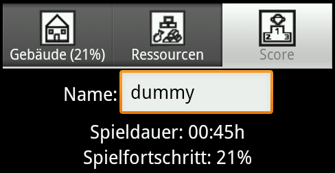 Score mit Spielfortschritt und Spielzeit